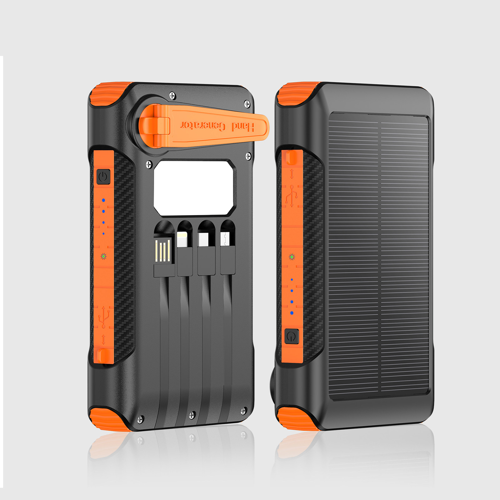 自带线太阳能充电宝快充手摇发电带灯便携通用手机充电20000mah