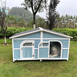 狗窝室外防雨木制狗别墅中大型犬舍狗房超大空间户外狗屋双门狗笼