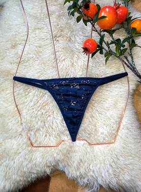 WolfMiss蓝色蕾丝性感丁字裤女无痕抗菌棉裆透气纯欲低腰内裤夏季