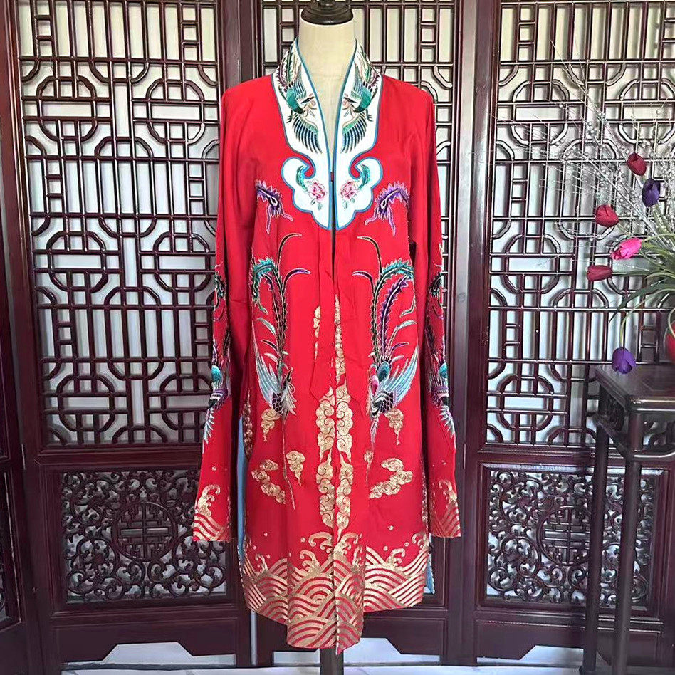 新款古装京剧戏曲服大凤披春秋亭演出服装女花旦红色披锁麟囊戏服