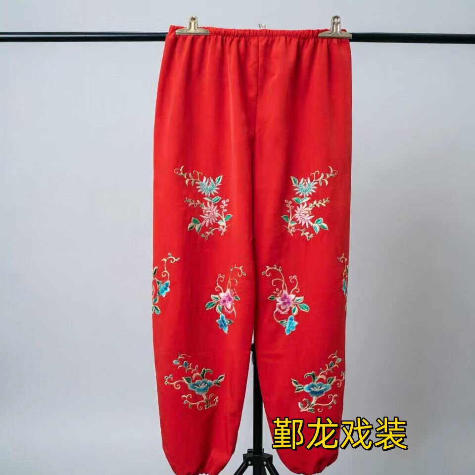 戏曲服装京剧越剧黄梅戏花木兰绣花彩裤柔软皱料小旦花旦绣花彩裤图片