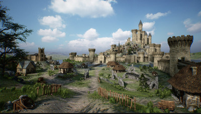 虚幻UE5写实中世纪风场景 建筑群城堡城墙房屋模型带内景