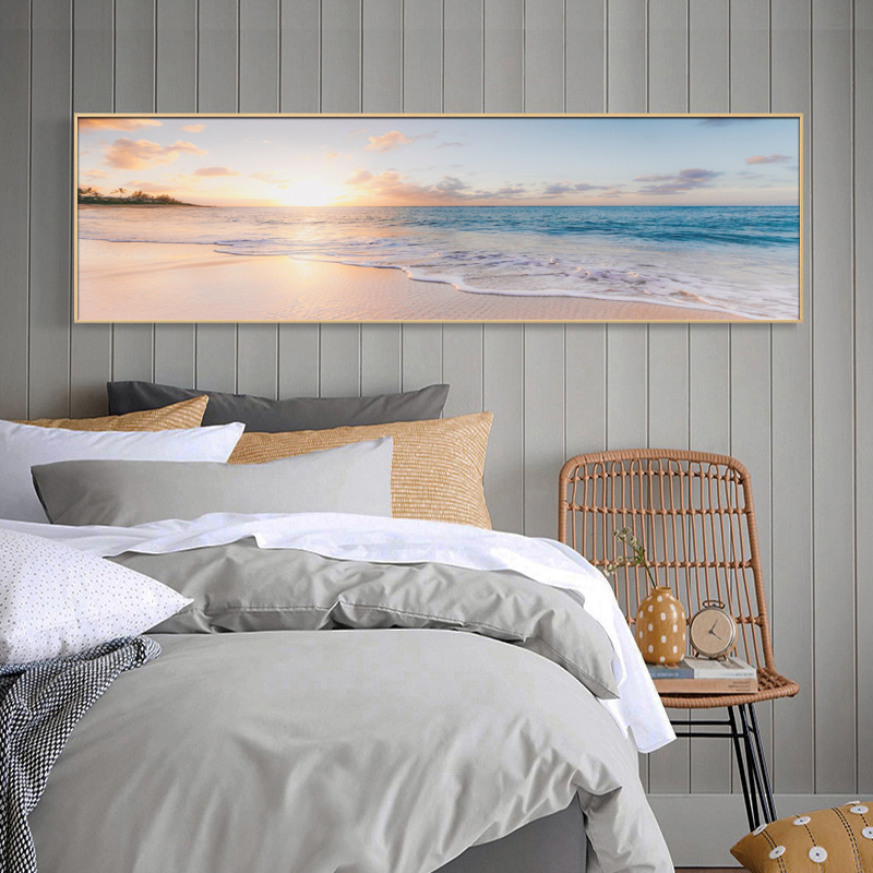 大气海景横幅壁画抽象客厅画现代简约卧室装饰画主卧温馨床头挂画
