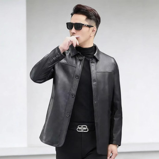 中长款 修身 春秋翻领商务中老年外套 真皮皮衣海宁头层牛皮时尚 男士