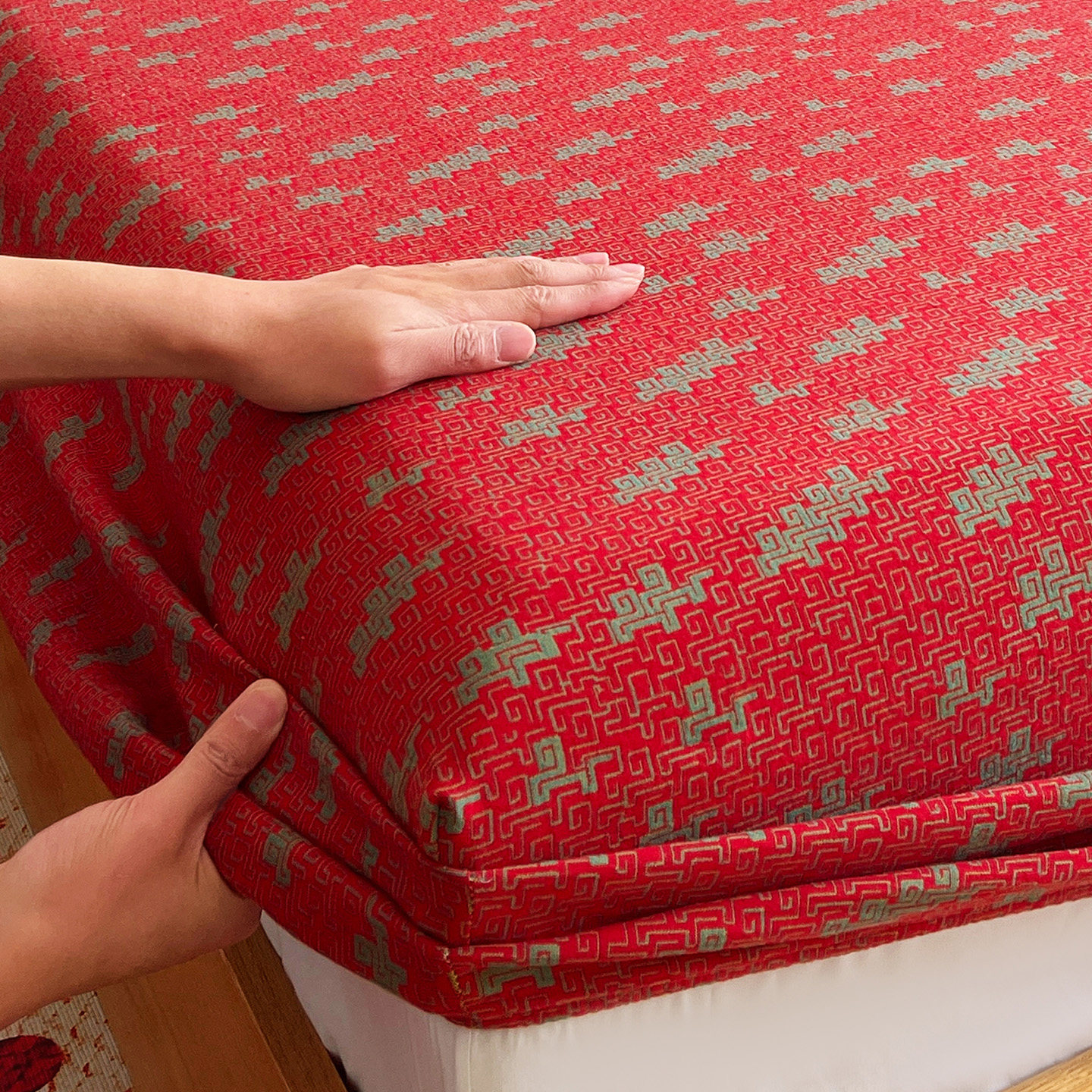 马年纯棉双层纱床笠新年大红色全棉床罩全包床单罩床垫保护套新款,床上用品,床笠,淘宝优惠券,粉丝福利购,淘宝优惠卷