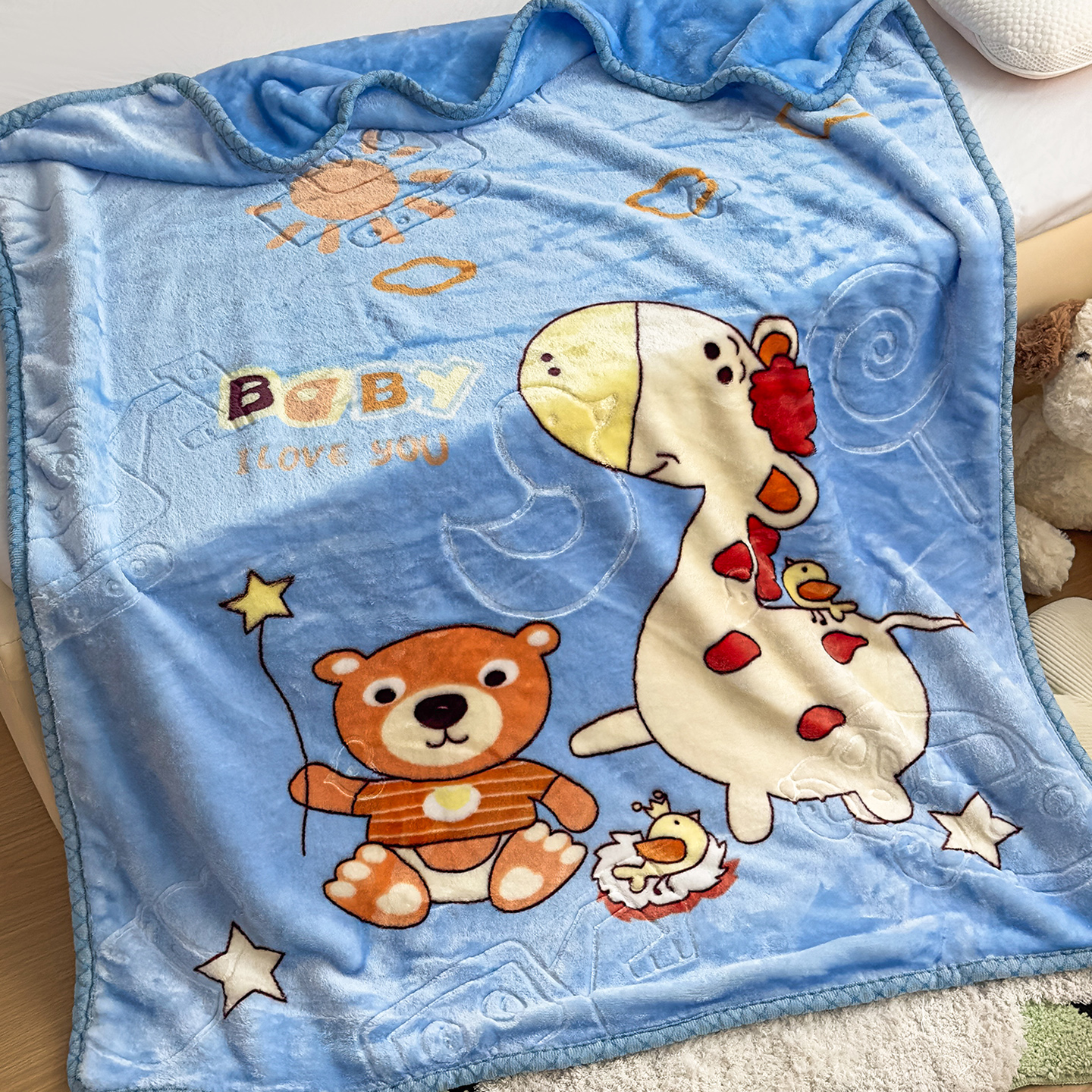 加厚儿童拉舍尔双层毛毯午睡盖毯冬季卡通牛奶珊瑚绒宝宝空调毯子