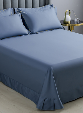 高端酒店风100S纯棉床单单件圆角花边大尺寸全棉被单245x270双人