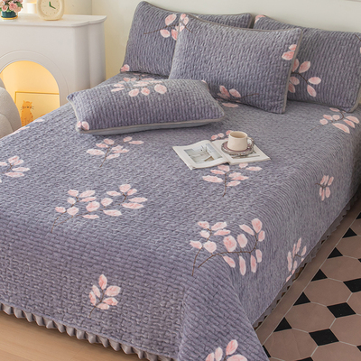 冬季牛奶绒床盖单件冬天珊瑚绒铺盖榻榻米专用加绒加厚床单三件套