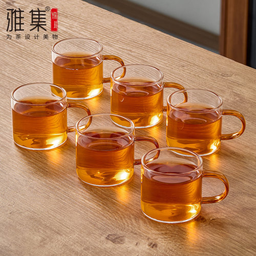 雅集茶具品茶杯晓茶杯100ml耐热玻璃品茗杯家用办公杯彩把6个装