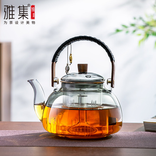 玻璃蒸煮茶壶新款 雅集茶具套装 提梁壶耐高温泡茶壶家用围炉煮茶器