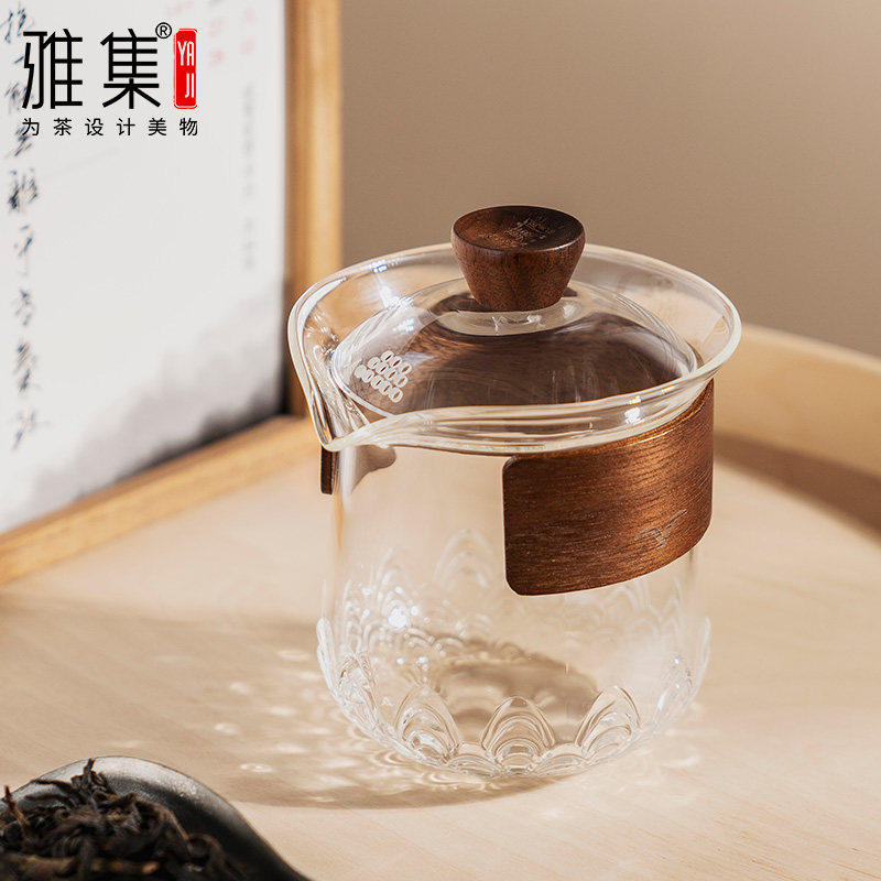 雅集祥云盖碗高硼硅玻璃图片
