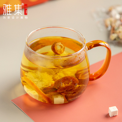 雅集玻璃杯女士花茶杯办公室耐热A透明泡茶杯牛奶杯果汁杯家用水