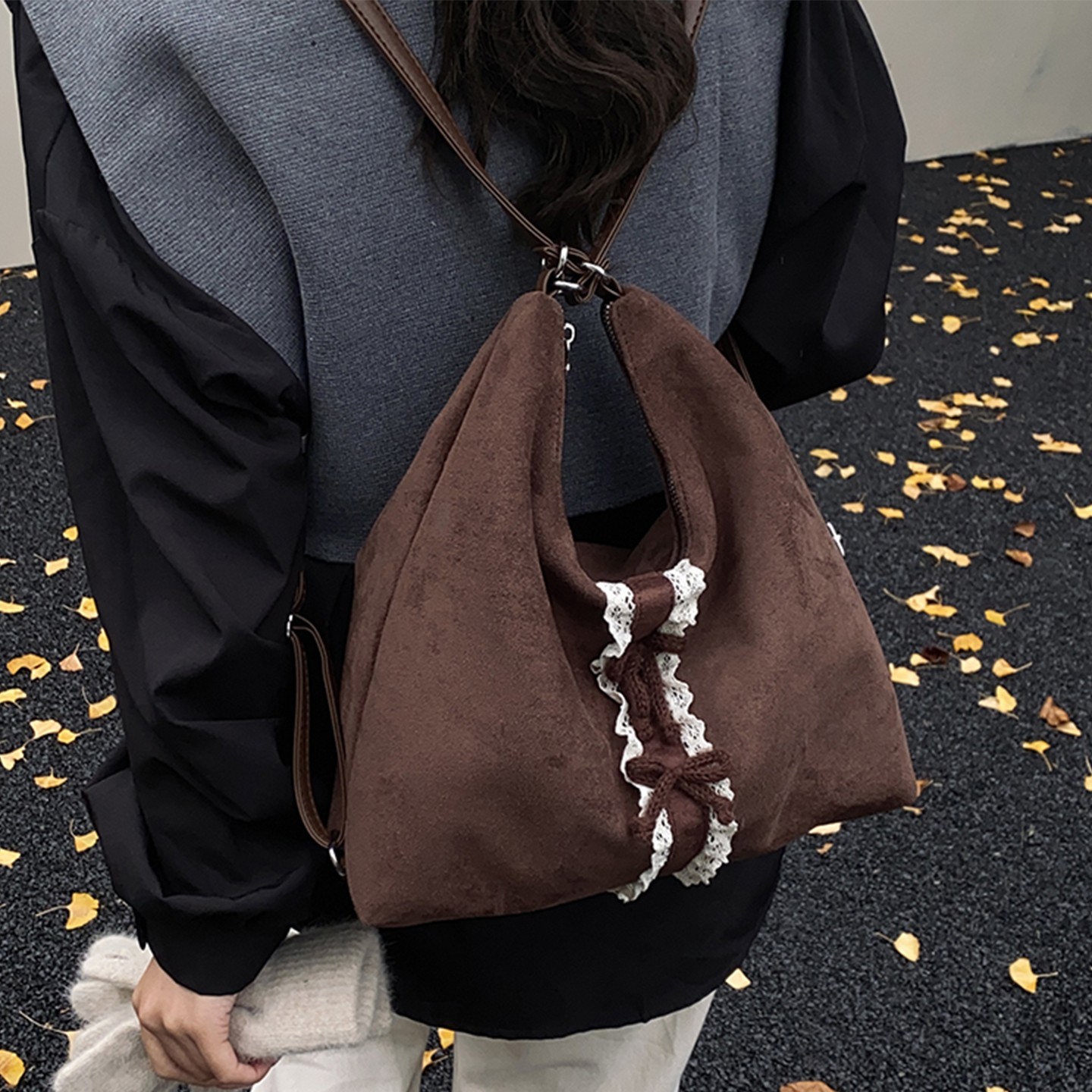 大容量麂皮绒托特包女2025新款潮时尚复古百搭双肩包通勤单肩背包