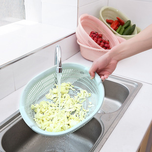 双层洗菜篮大号滴水篮 厨房塑料镂空沥水淘米多用沥水篮套装代发