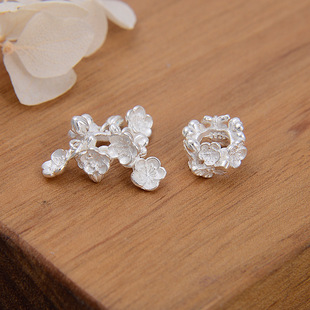 S925纯银白款小花跑环樱花隔珠 素银蝴蝶花朵花苞精工DIY手工配件