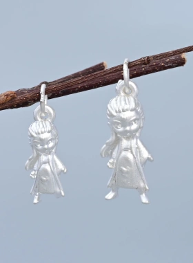 S999足银敖丙吊件 白色3D立体硬银儿童节礼物diy手串项链项坠配饰