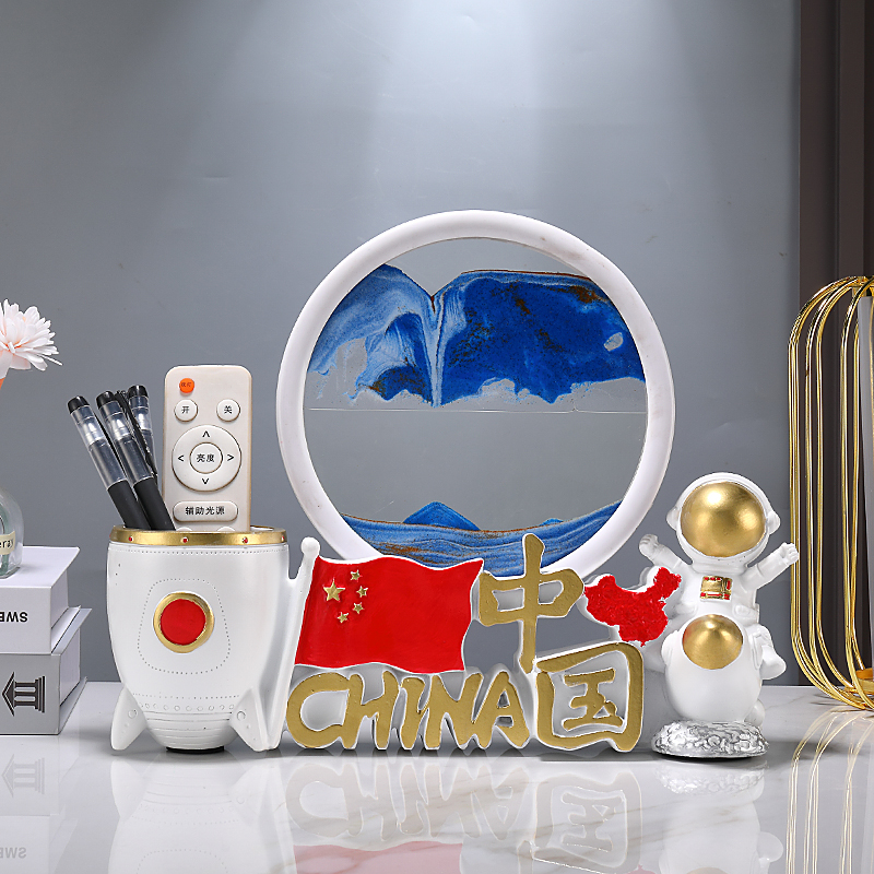 太空人宇航员流沙画小摆件客厅酒柜玄关书房家居装饰品工艺品礼物图片