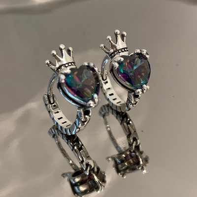 Unique Design Retro Crown Colorful Earrings Love Light