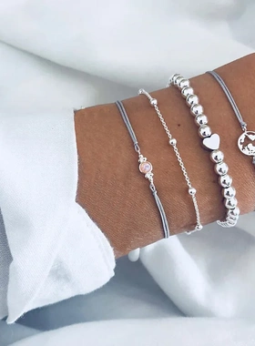 Boho Heart Charm Bracelet Set For Women Beads Chain Wrap