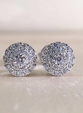 Micro Paved CZ Round Shaped Stud Earrings for Women Simple