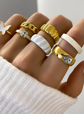 Fashion Butterfly Knuckle Ring Set For Women Crystal Yellow