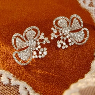 Sparkling Flower Stud Earrings Women Aesthetic Accessories