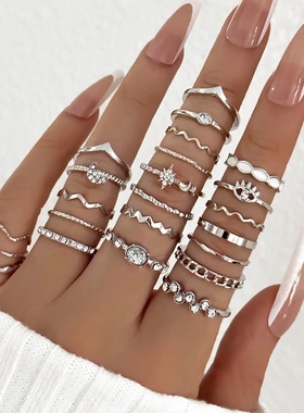 23Pcs Fashion Knuckle Rings Set For Women Crystal Star Moon