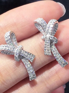 Sparkling Bow Stud Earrings Luxury Paved Brilliant Cubic