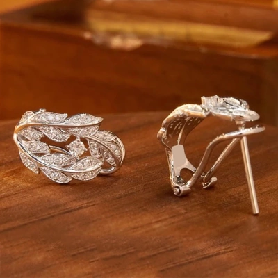 Silver Color Leaf Earrings for Women Full Dazzling Crystal