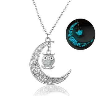 Women Luminous Owl Moon pendant necklaces Glow In The Dark