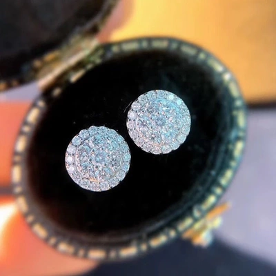 Dainty Round Shaped Stud Earrings for Women Full White