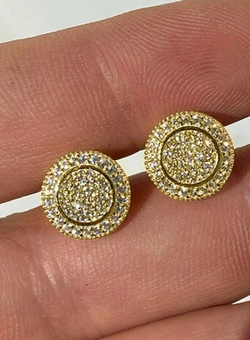 Gold Color Round-Shaped Stud Earrings for Female Full Paved