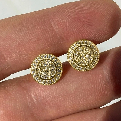 Gold Color Round-Shaped Stud Earrings for Female Full Paved