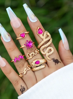 Fashion Crystal Snake Shaped Rings Set For Women Rhinestone