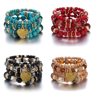 4Pcs Boho Crystal Beads Chain Bracelet Set For Women