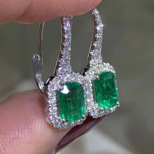 Gorgeous Green Cubic Zirconia Women Earrings Silver Color