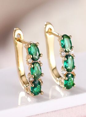 Trendy U Shaped Hoop Earrings Women Gold Color Bright Green