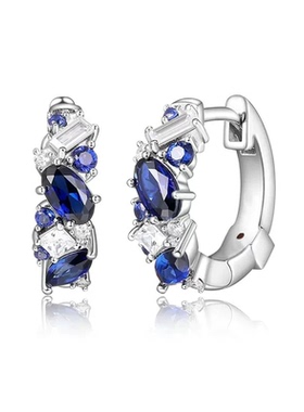 Luxury Trendy Blue/White Cubic Zirconia Hoop Earrings
