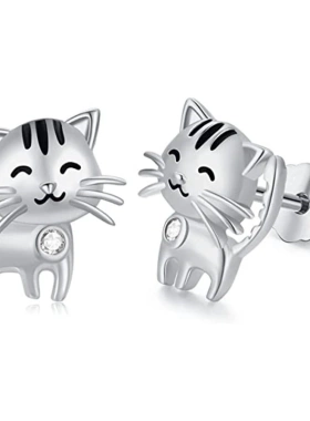 Lovely Cat Shape Stud Earrings for Women Exquisite Cubic