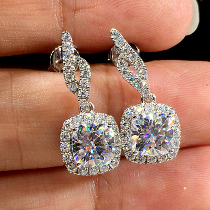 Full Diamond Square Eardrop Female Joker Ruili Street Style