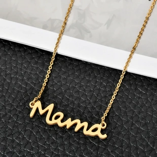 Stainless Steel Mama Letter Pendant Necklace For Mom Gold