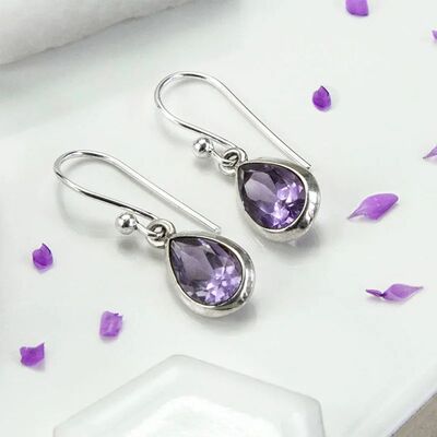 Waterdrop Purple CZ Dangle Earrings Women Wedding