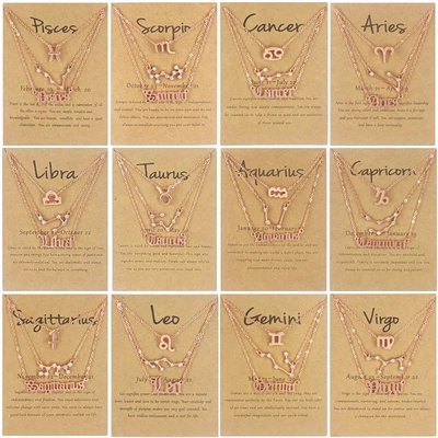 3Pcs 12 Zodiac Sign Necklaces Set For Women Constellation