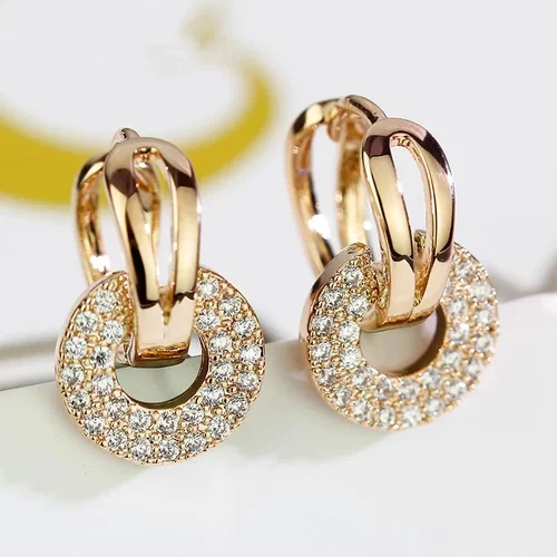 Dazzling Double Circle Linked Earrings for Women Silver
