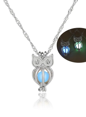 Luxury Glow In The Dark Owl Necklaces luminous Hollow Pearl