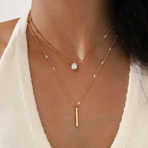 Fashion Multi-layer Necklace For Women Simple Crystal Water