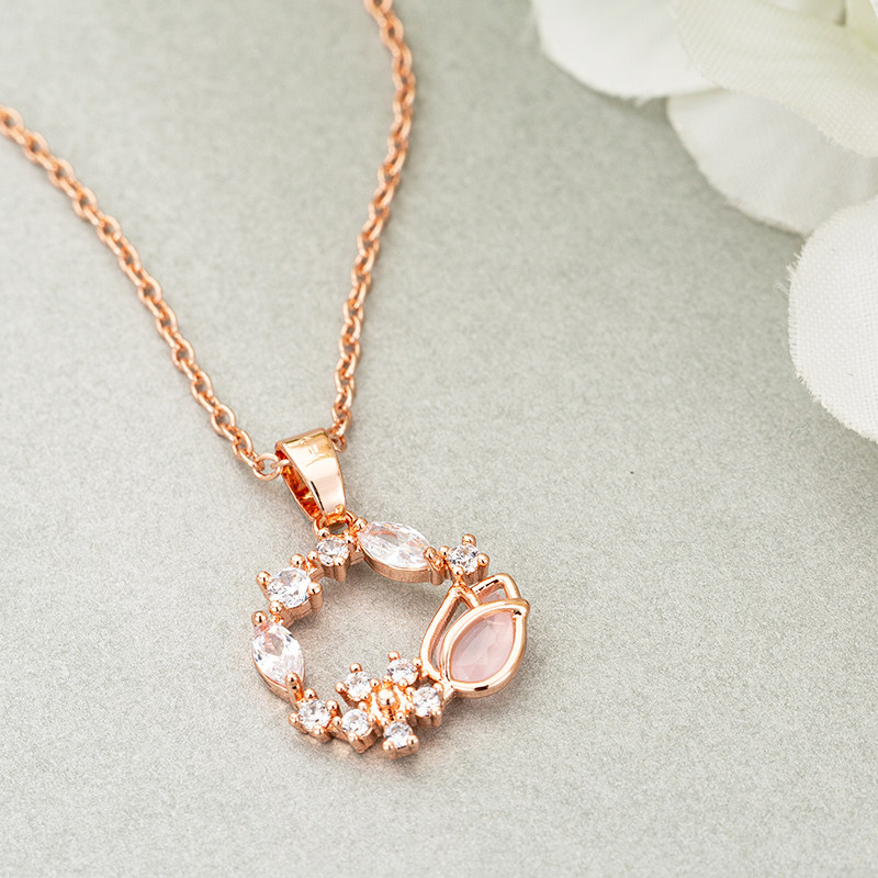 sweet rose flower pendant necklace for women zircon crystal