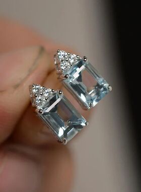 Fresh Style Light Blue CZ Stud Earrings for Women Stylish