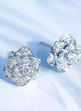 Shiny Cubic Zircon Flower Stud Earring for Women Silver
