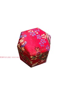 中药丸包装盒 红色六角锦缎盒  空盒子 安宫大力丸蜜丸盒收纳盒